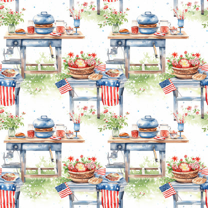 Red White and BBQ Pattern 12 Quilting Cotton Fabric