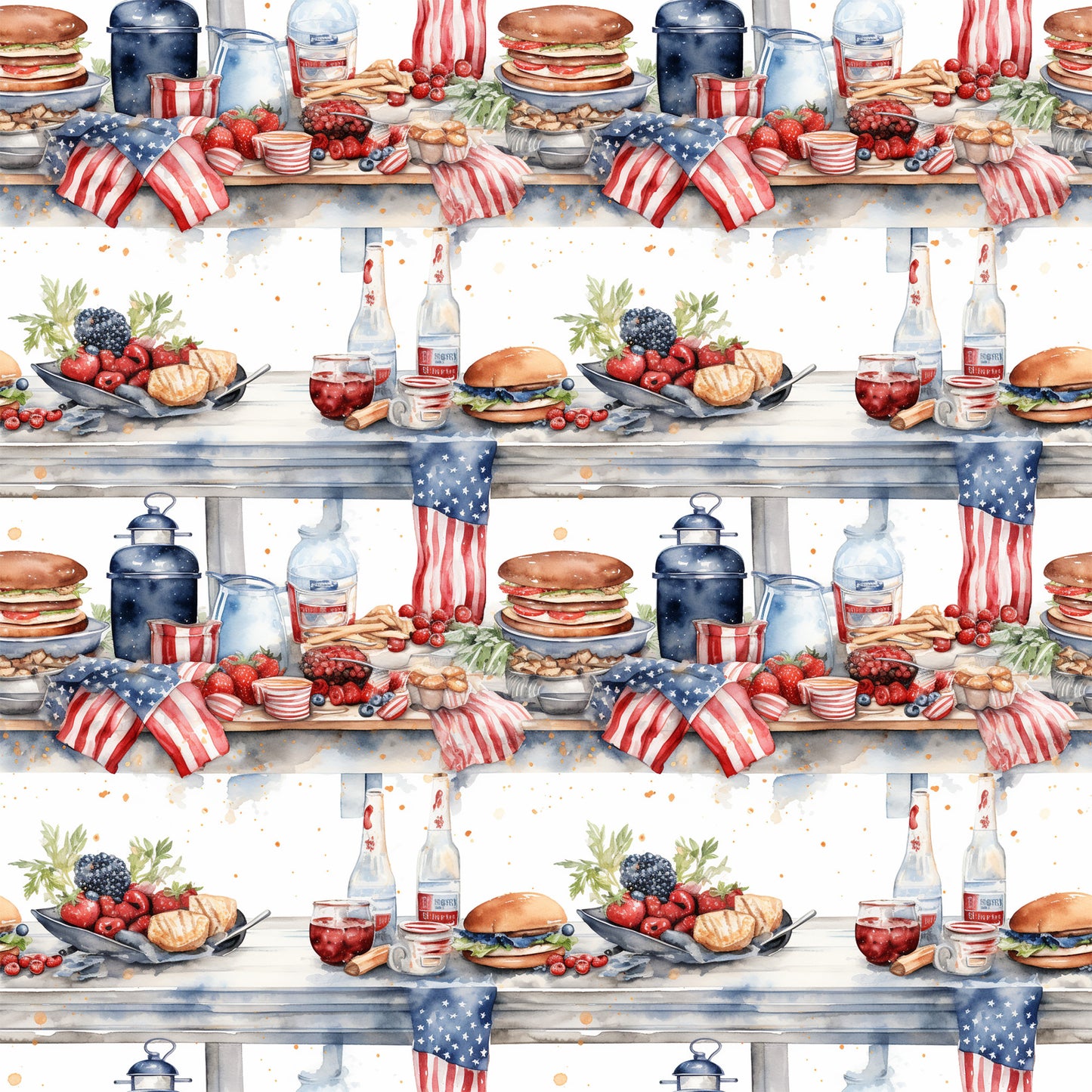 Red White and BBQ Pattern 2 Quilting Cotton Fabric