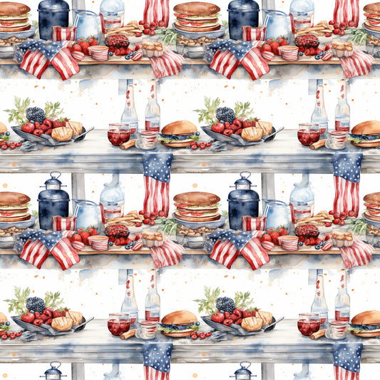 Red White and BBQ Pattern 2 Quilting Cotton Fabric