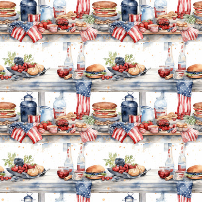 Red White and BBQ Pattern 2 Quilting Cotton Fabric