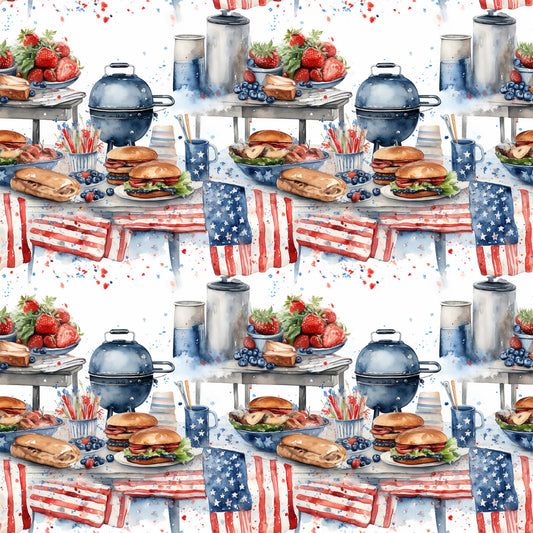 Red White and BBQ Pattern 3 Quilting Cotton Fabric