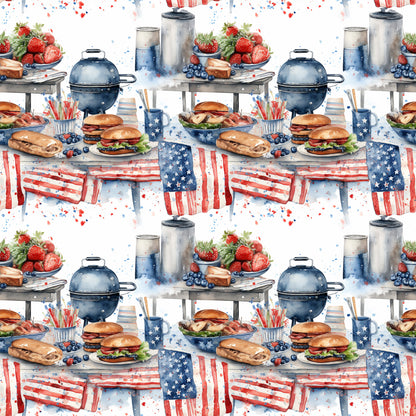 Red White and BBQ Pattern 3 Quilting Cotton Fabric