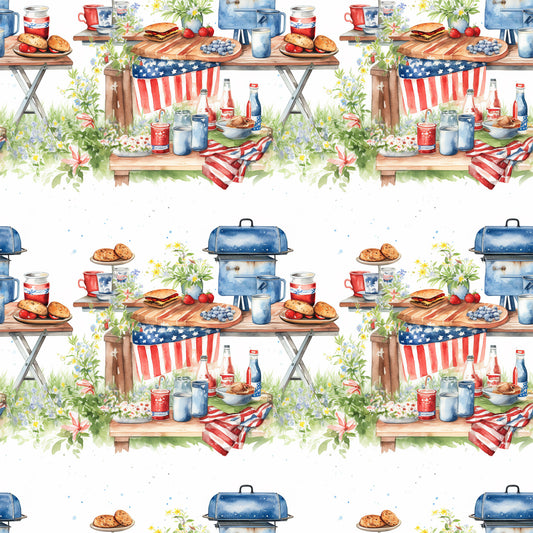 Red White and BBQ Pattern 4 Quilting Cotton Fabric