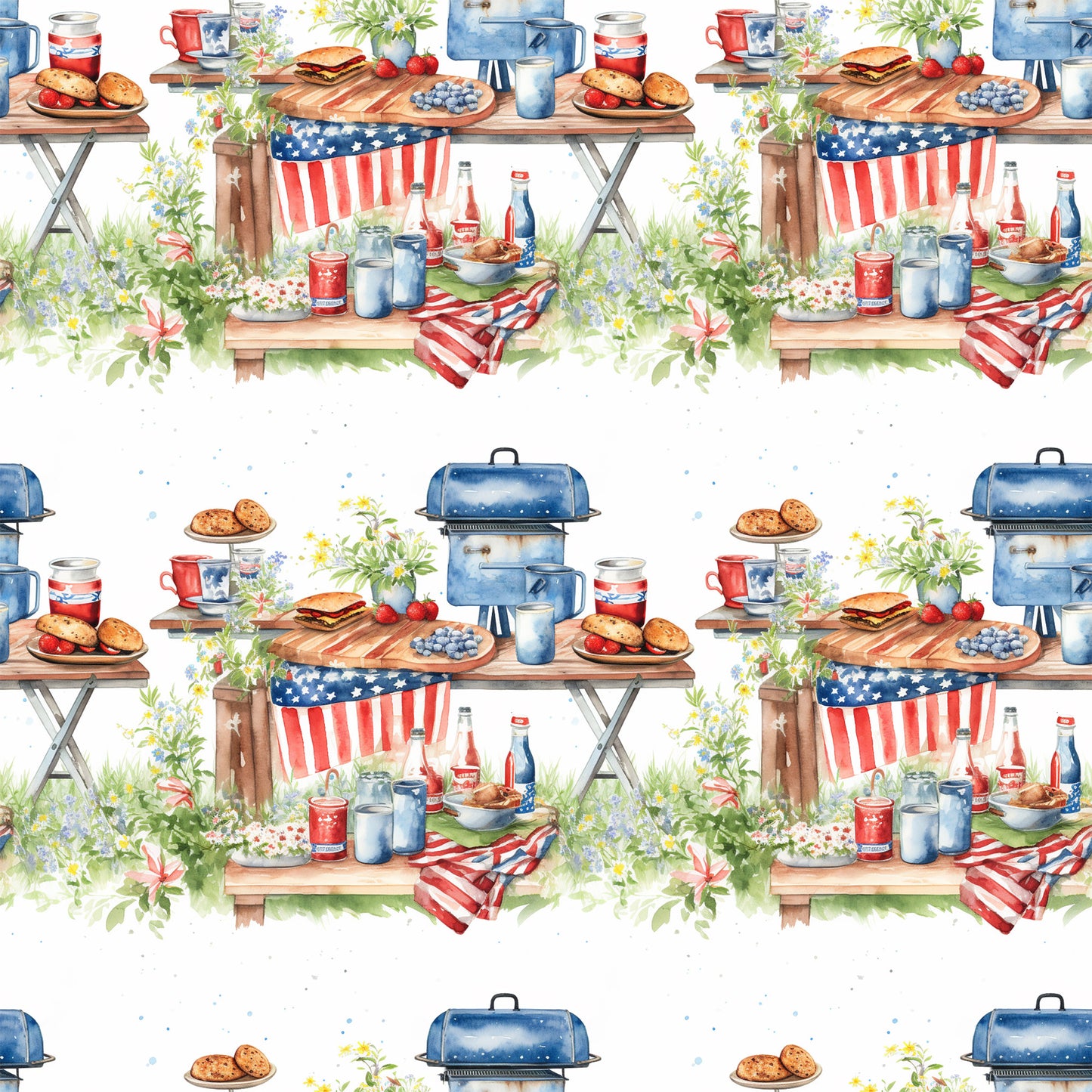 Red White and BBQ Pattern 4 Quilting Cotton Fabric