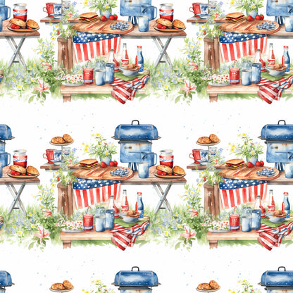 Red White and BBQ Pattern 4 Quilting Cotton Fabric