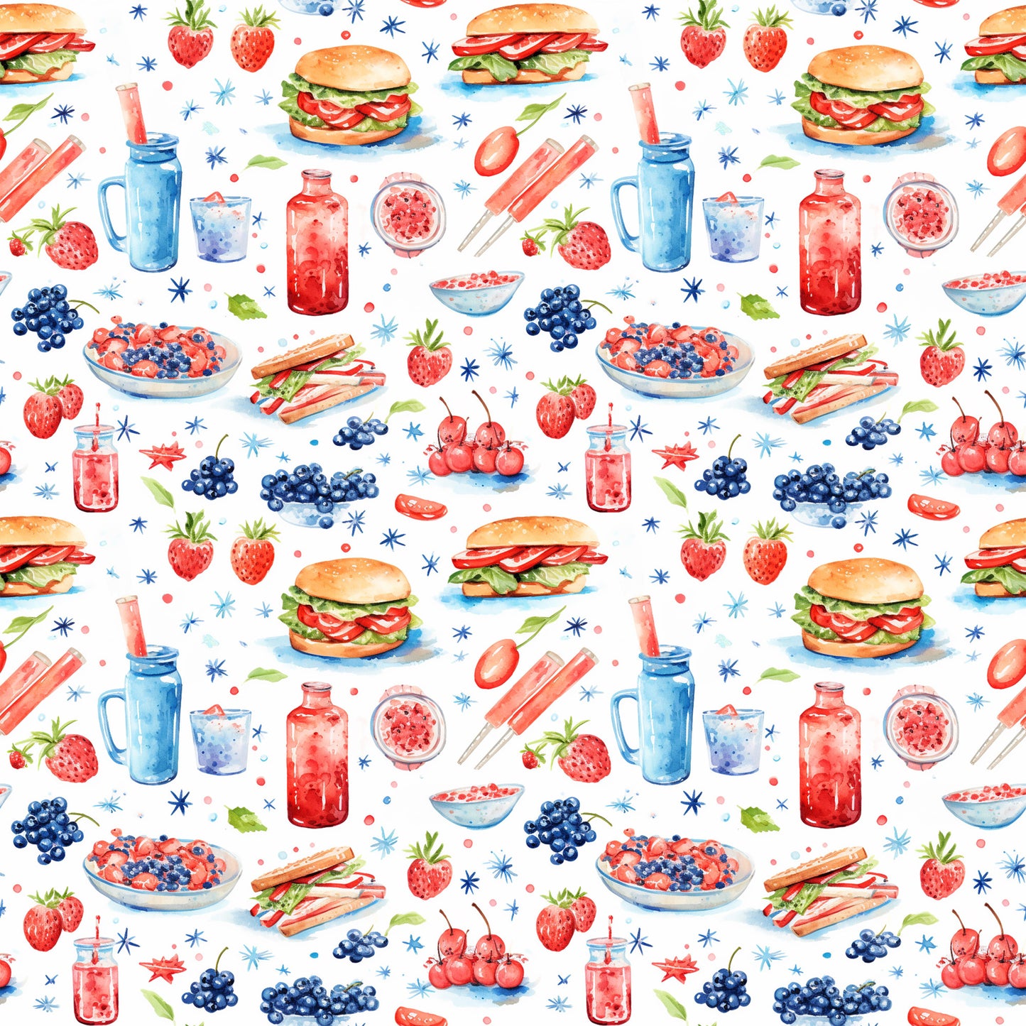 Red White and BBQ Pattern 5 Quilting Cotton Fabric