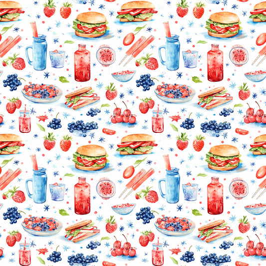 Red White and BBQ Pattern 5 Quilting Cotton Fabric