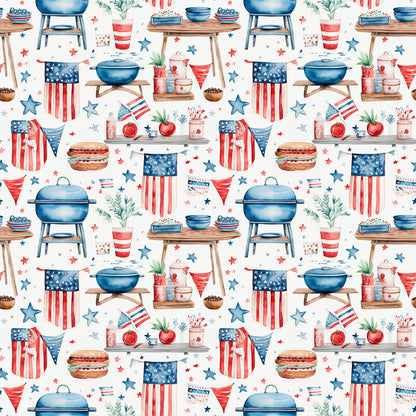 Red White and BBQ Pattern 6 Quilting Cotton Fabric