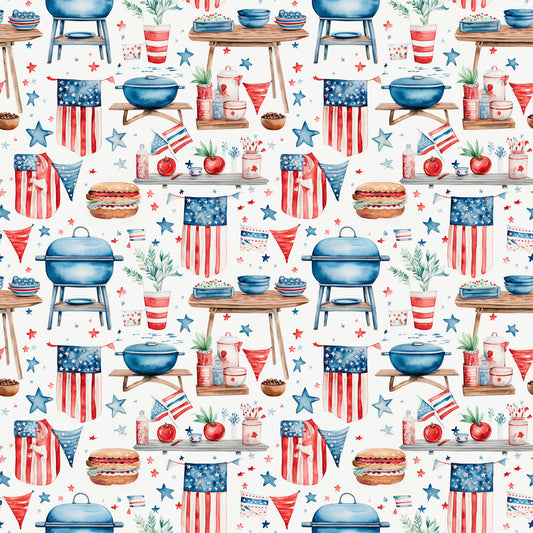 Red White and BBQ Pattern 6 Quilting Cotton Fabric
