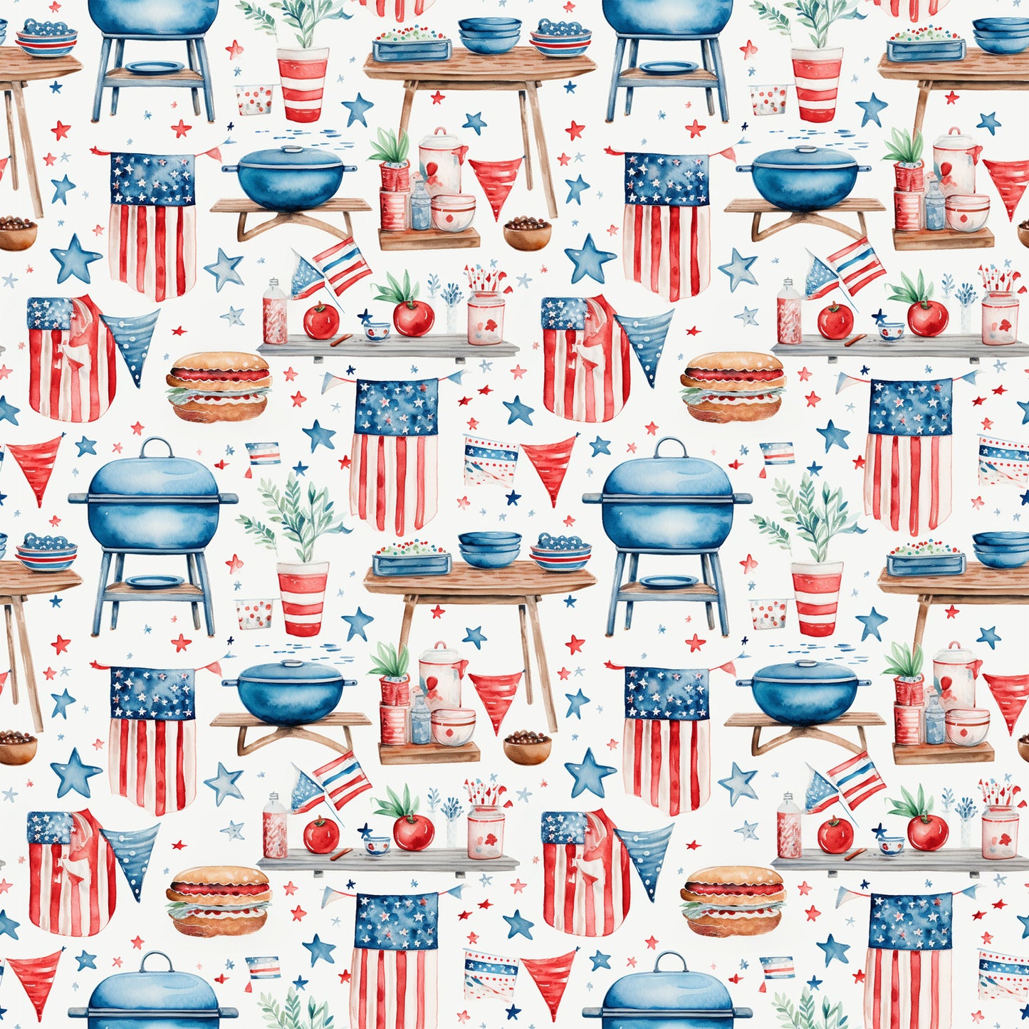 Red White and BBQ Pattern 6 Quilting Cotton Fabric