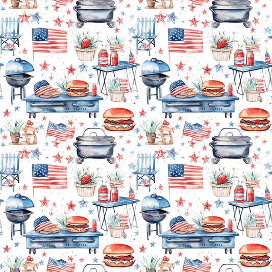Red White and BBQ Pattern 7 Quilting Cotton Fabric