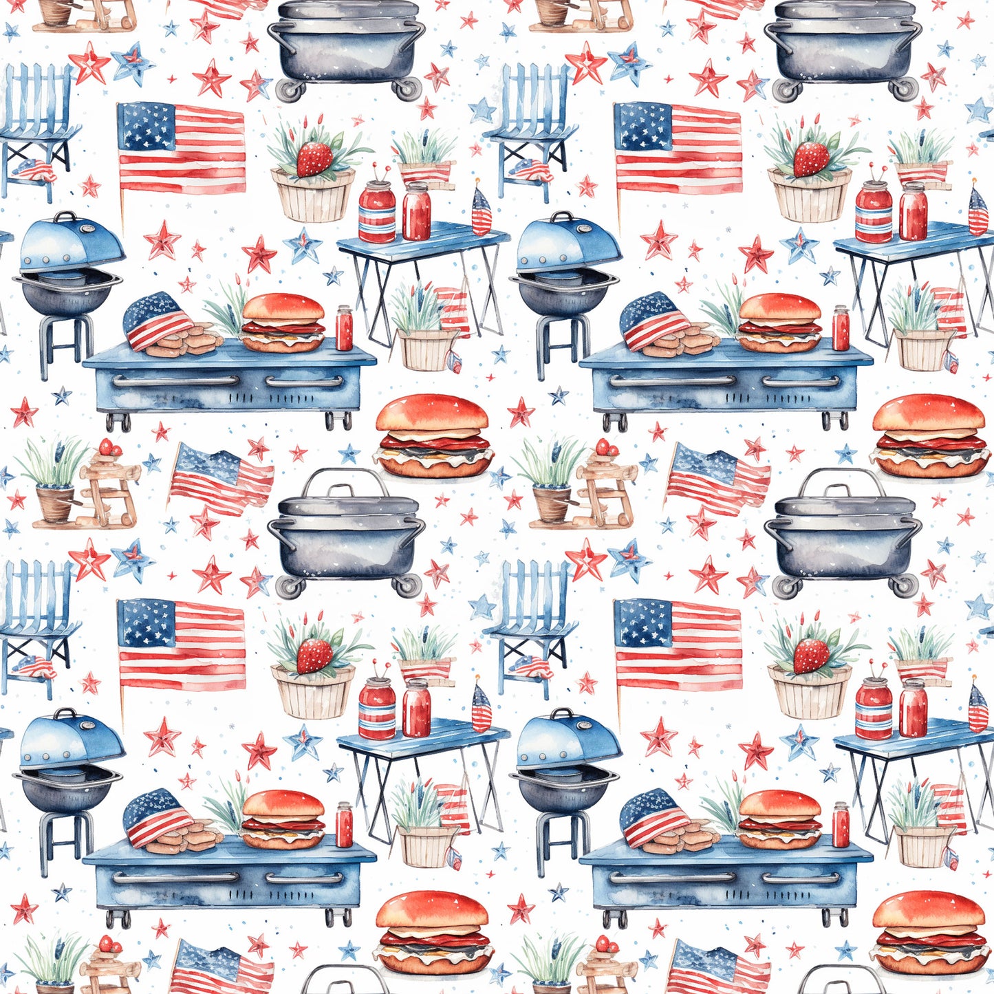 Red White and BBQ Pattern 7 Quilting Cotton Fabric