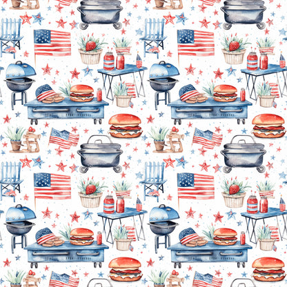 Red White and BBQ Pattern 7 Quilting Cotton Fabric