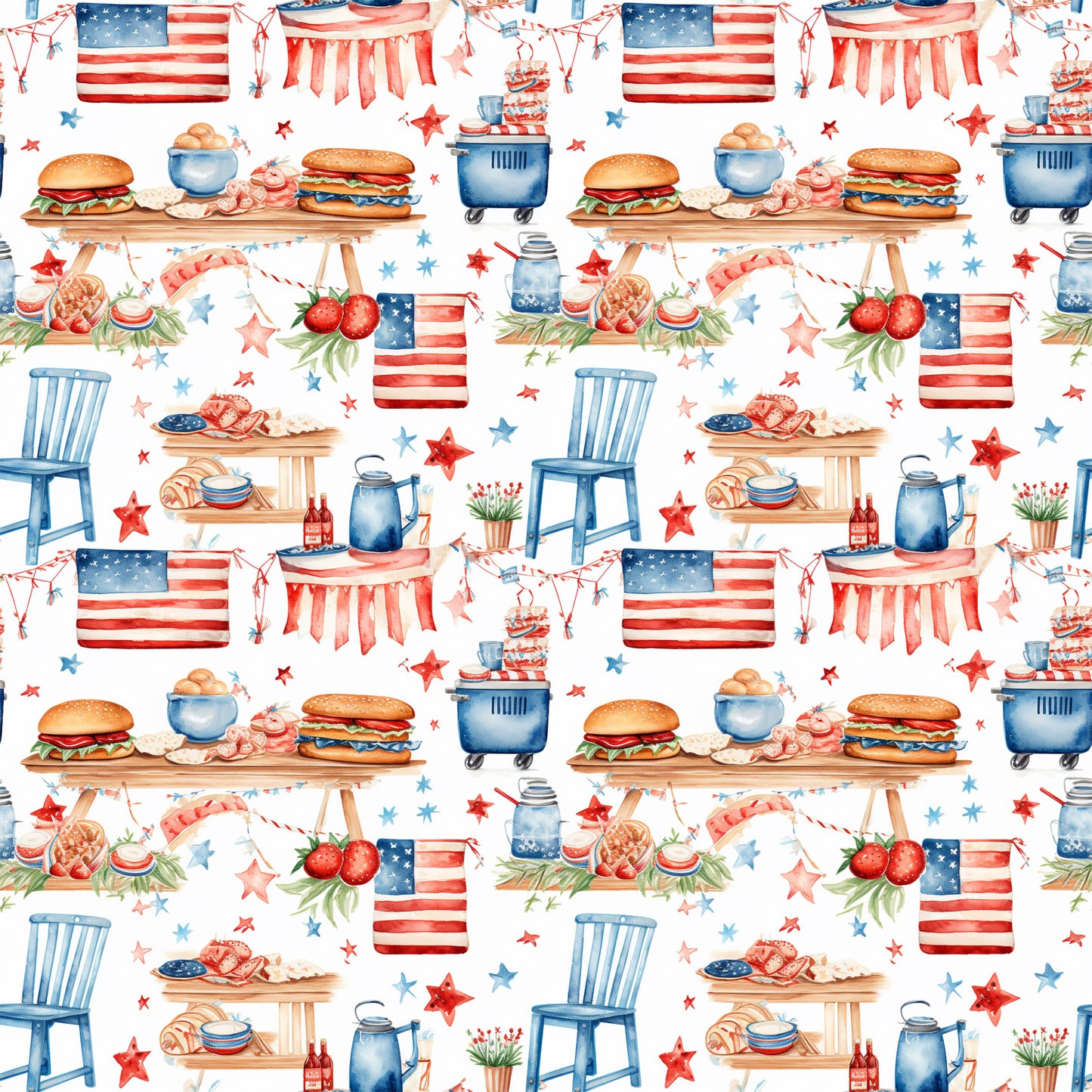 Red White and BBQ Pattern 8 Quilting Cotton Fabric