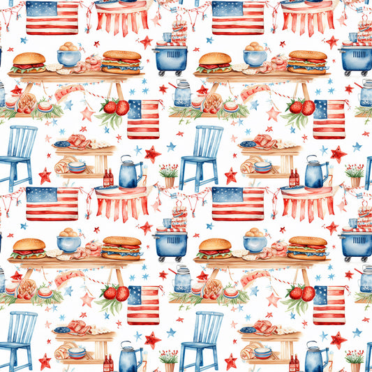 Red White and BBQ Pattern 8 Quilting Cotton Fabric