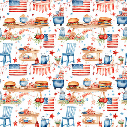 Red White and BBQ Pattern 8 Quilting Cotton Fabric