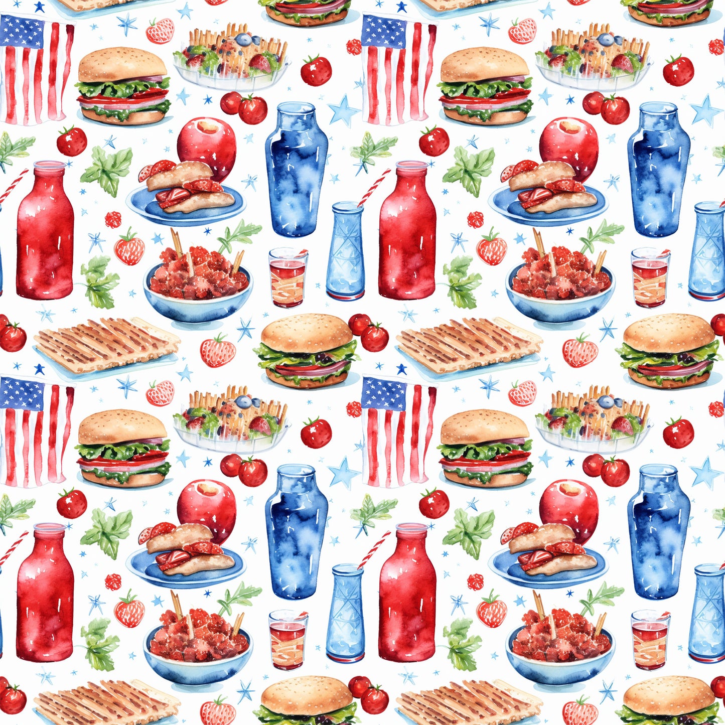 Red White and BBQ Pattern 9 Quilting Cotton Fabric
