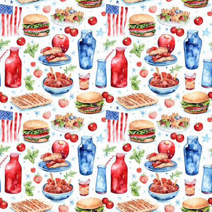 Red White and BBQ Pattern 9 Quilting Cotton Fabric