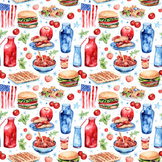 Red White and BBQ Pattern 9 Quilting Cotton Fabric