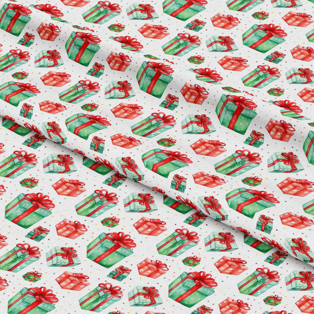 Red and Green Watercolor Christmas Pattern 11 Quilting Cotton Fabric