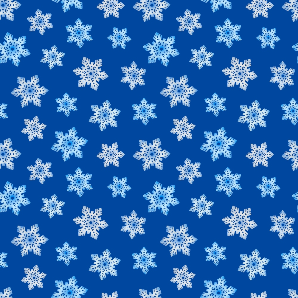 Pattern of white and blue snowflakes on a solid blue background.