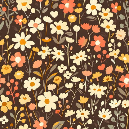 Retro Floral Daisies Pattern 1 Quilting Cotton Fabric