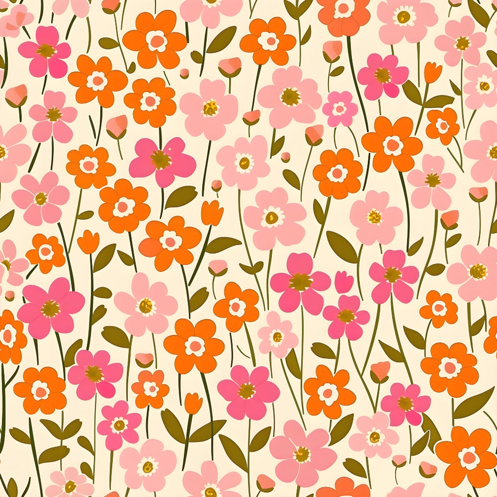 Retro Floral Daisies Pattern 5 Quilting Cotton Fabric