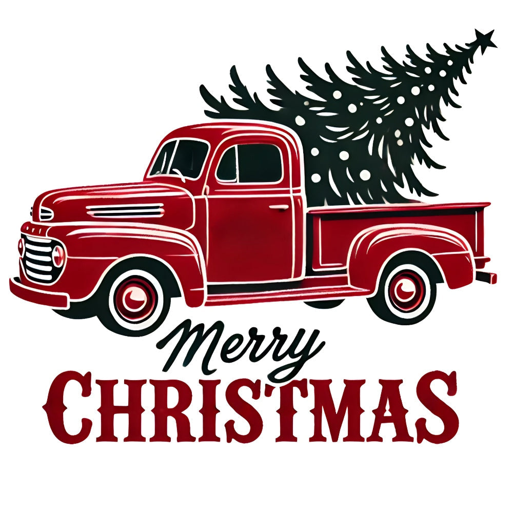 Retro Red Truck Merry Christmas Fabric Panel 2