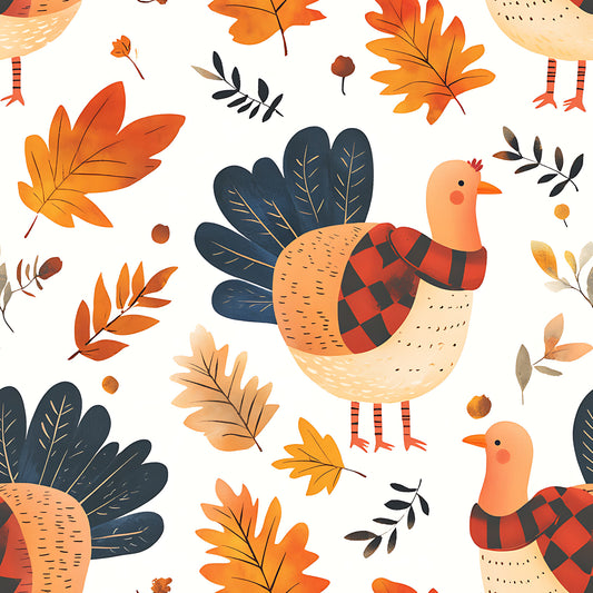Retro Turkey Parade Pattern 10 Quilting Cotton Fabric