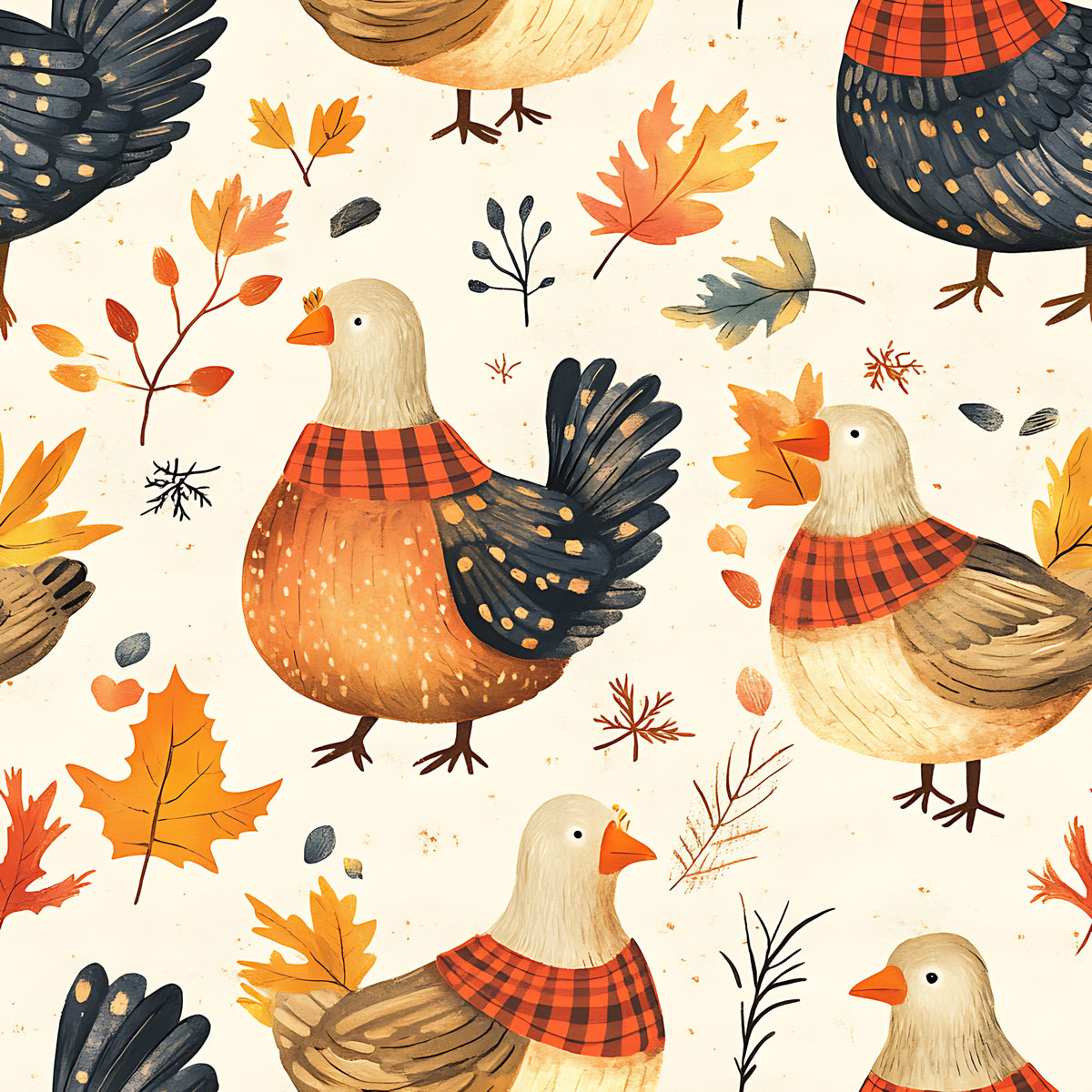 Retro Turkey Parade Pattern 11 Quilting Cotton Fabric