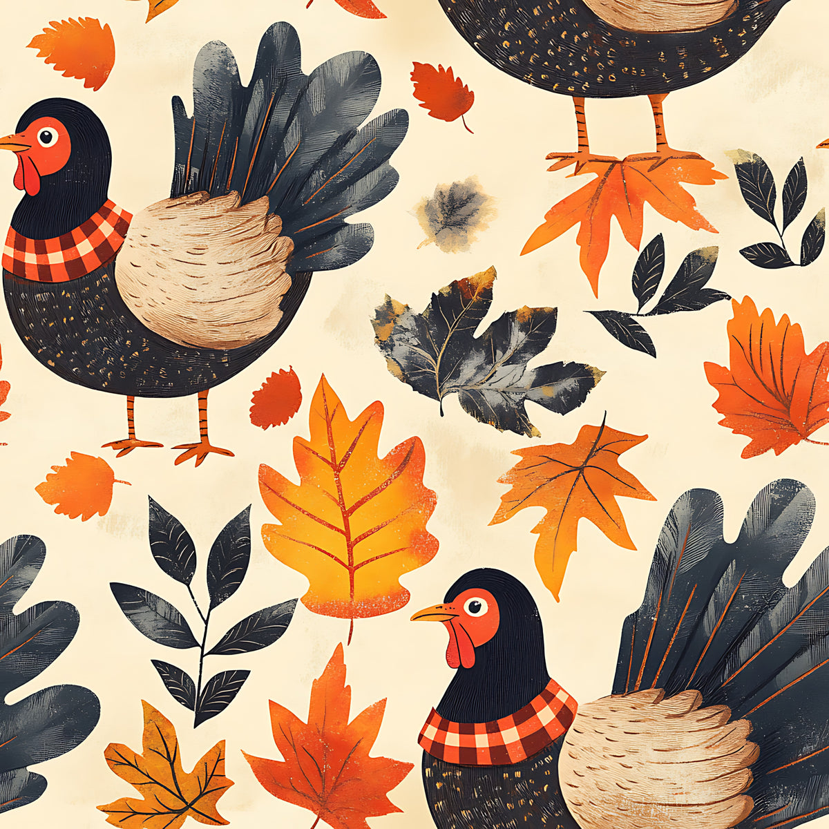 Retro Turkey Parade Pattern 16 Quilting Cotton Fabric