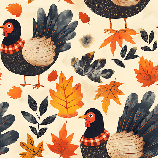Retro Turkey Parade Pattern 16 Quilting Cotton Fabric