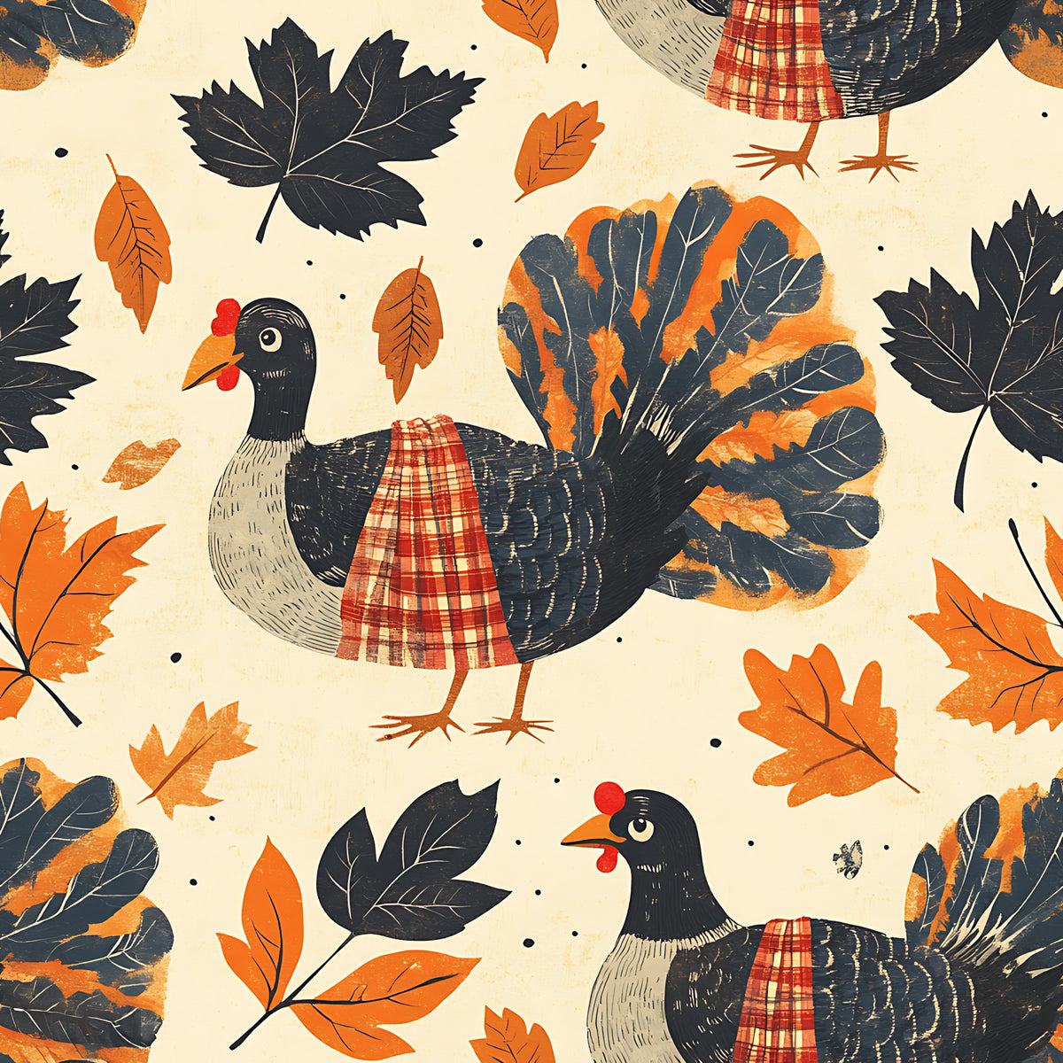 Retro Turkey Parade Pattern 17 Quilting Cotton Fabric