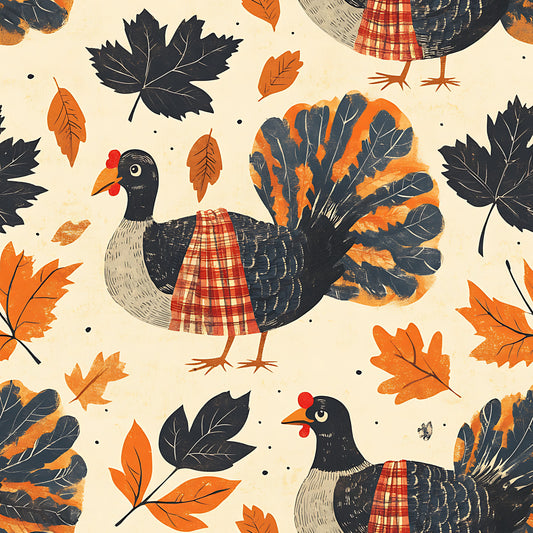 Retro Turkey Parade Pattern 17 Quilting Cotton Fabric