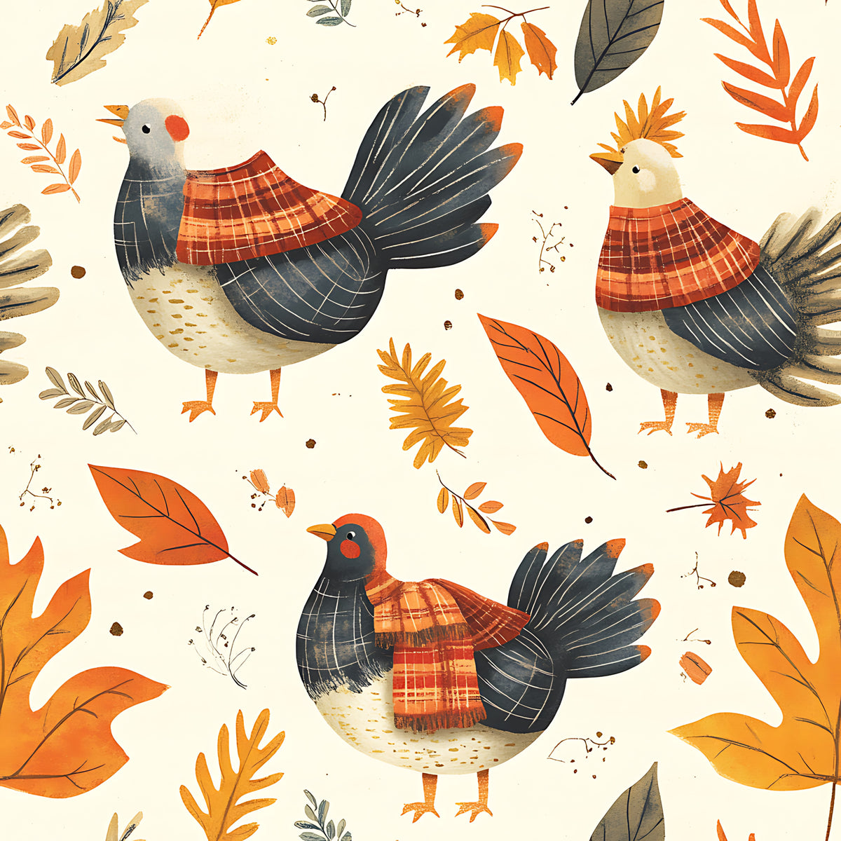 Retro Turkey Parade Pattern 19 Quilting Cotton Fabric