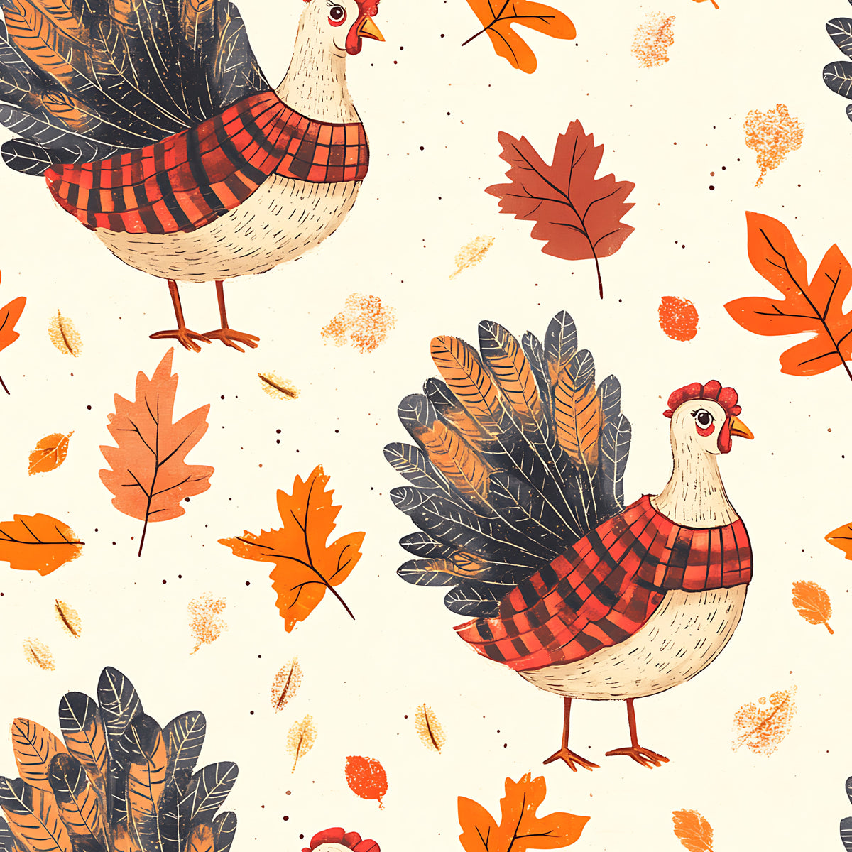 Retro Turkey Parade Pattern 3 Quilting Cotton Fabric