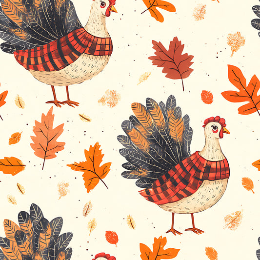 Retro Turkey Parade Pattern 3 Quilting Cotton Fabric
