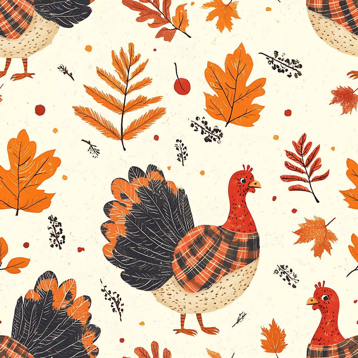 Retro Turkey Parade Pattern 4 Quilting Cotton Fabric