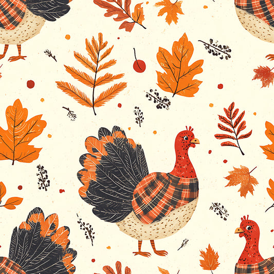 Retro Turkey Parade Pattern 4 Quilting Cotton Fabric