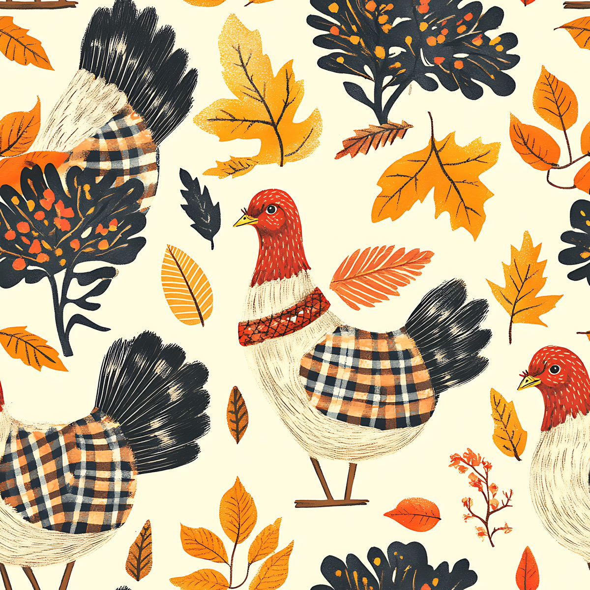 Retro Turkey Parade Pattern 5 Quilting Cotton Fabric