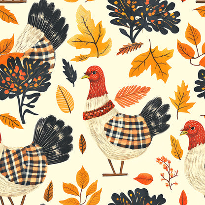 Retro Turkey Parade Pattern 5 Quilting Cotton Fabric