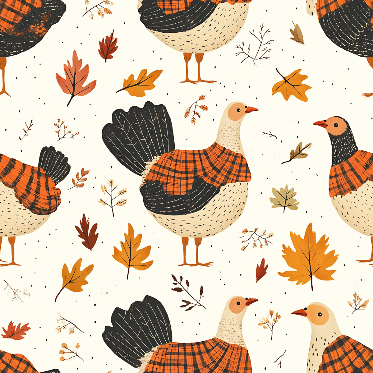 Retro Turkey Parade Pattern 6 Quilting Cotton Fabric