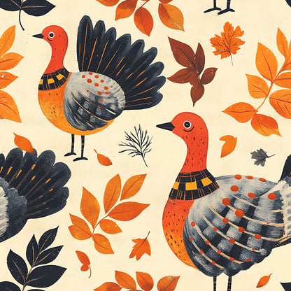 Retro Turkey Parade Pattern 8 Quilting Cotton Fabric