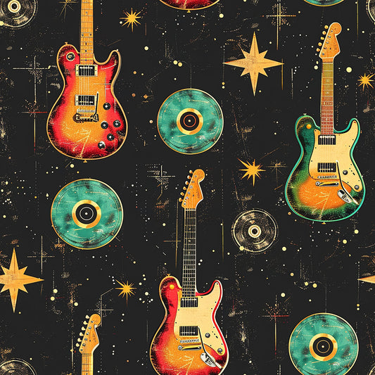 Rock Legends Guitars Pattern 1 Quilting Cotton Fabric
