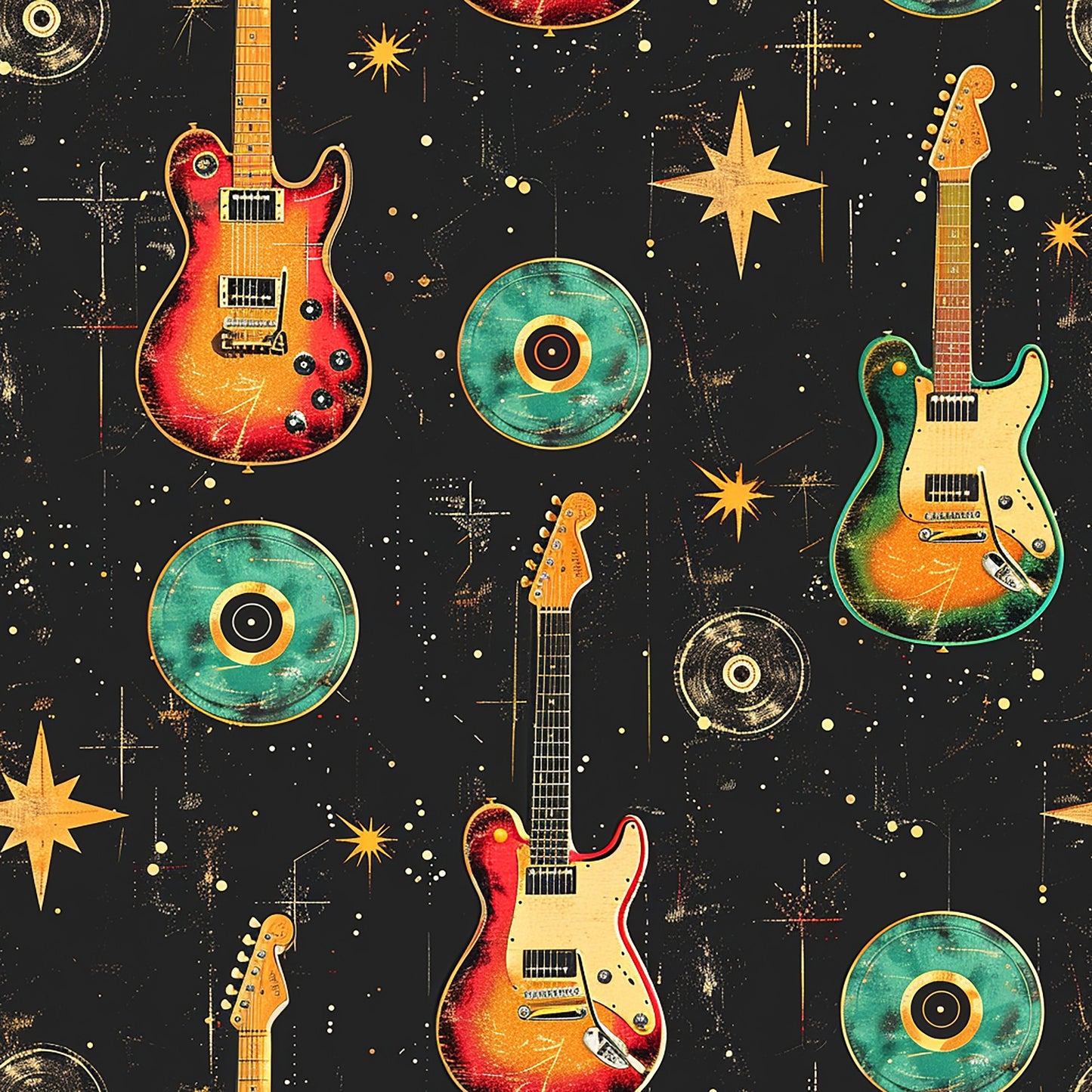 Rock Legends Guitars Pattern 1 Quilting Cotton Fabric