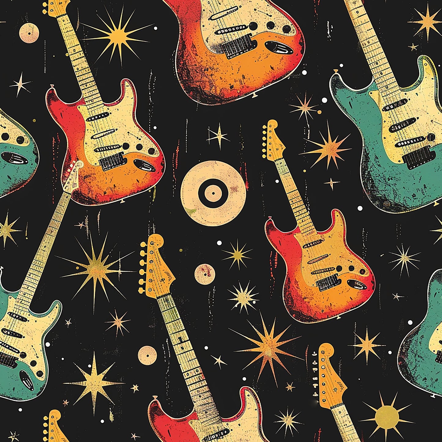 Rock Legends Guitars Pattern 2 Quilting Cotton Fabric
