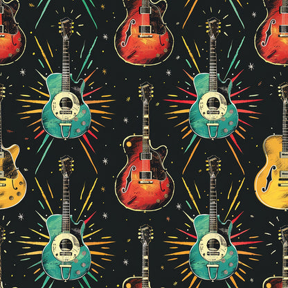 Rock Legends Guitars Pattern 3 Quilting Cotton Fabric