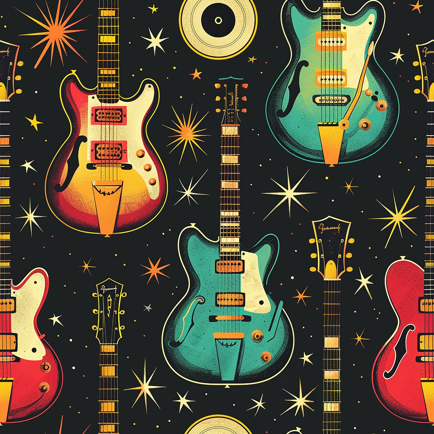 Rock Legends Guitars Pattern 6 Quilting Cotton Fabric
