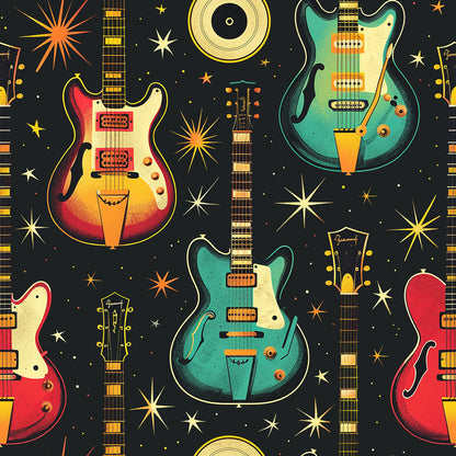 Rock Legends Guitars Pattern 6 Quilting Cotton Fabric