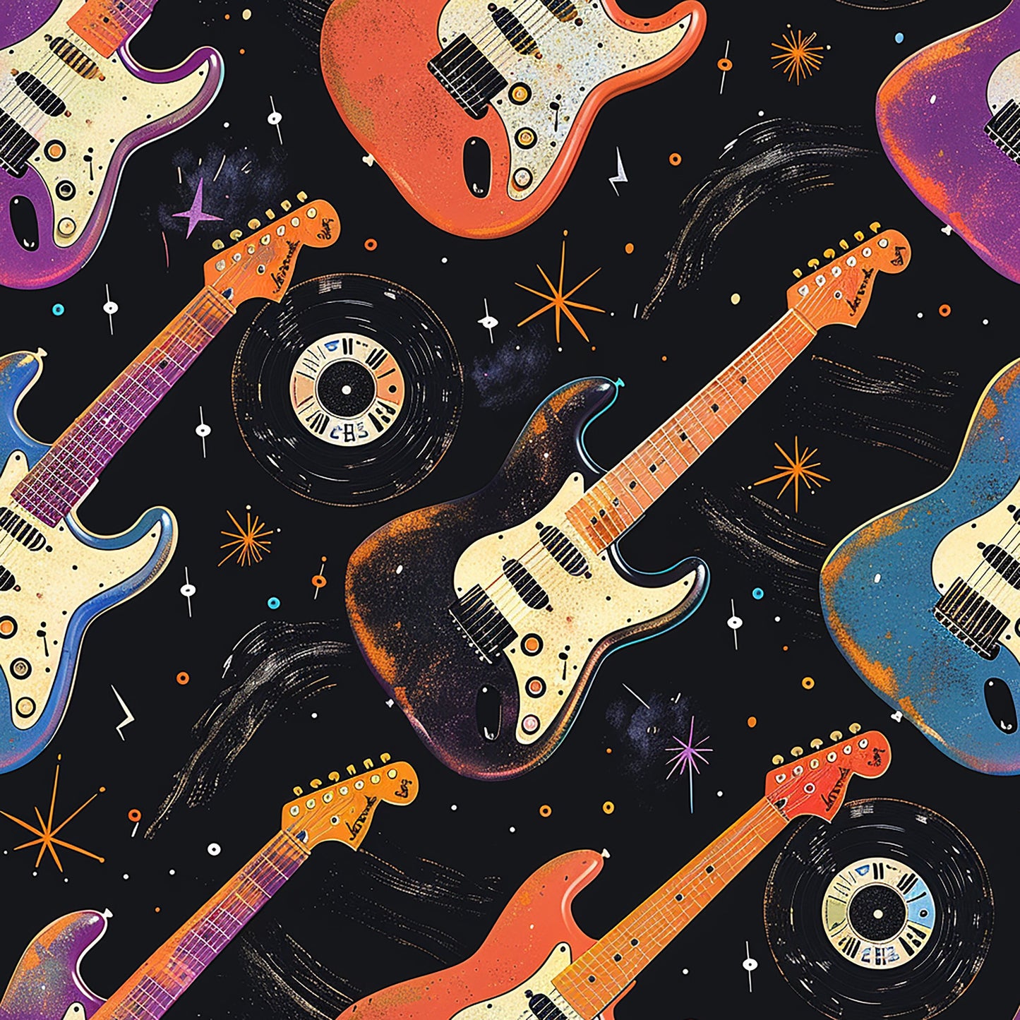 Rock Legends Guitars Pattern 7 Quilting Cotton Fabric